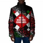 Jomo Kenyatta Padded Jacket with Roots Resistance Renaissance and Kenyan Patchwork Pattern Tribute - African Pride