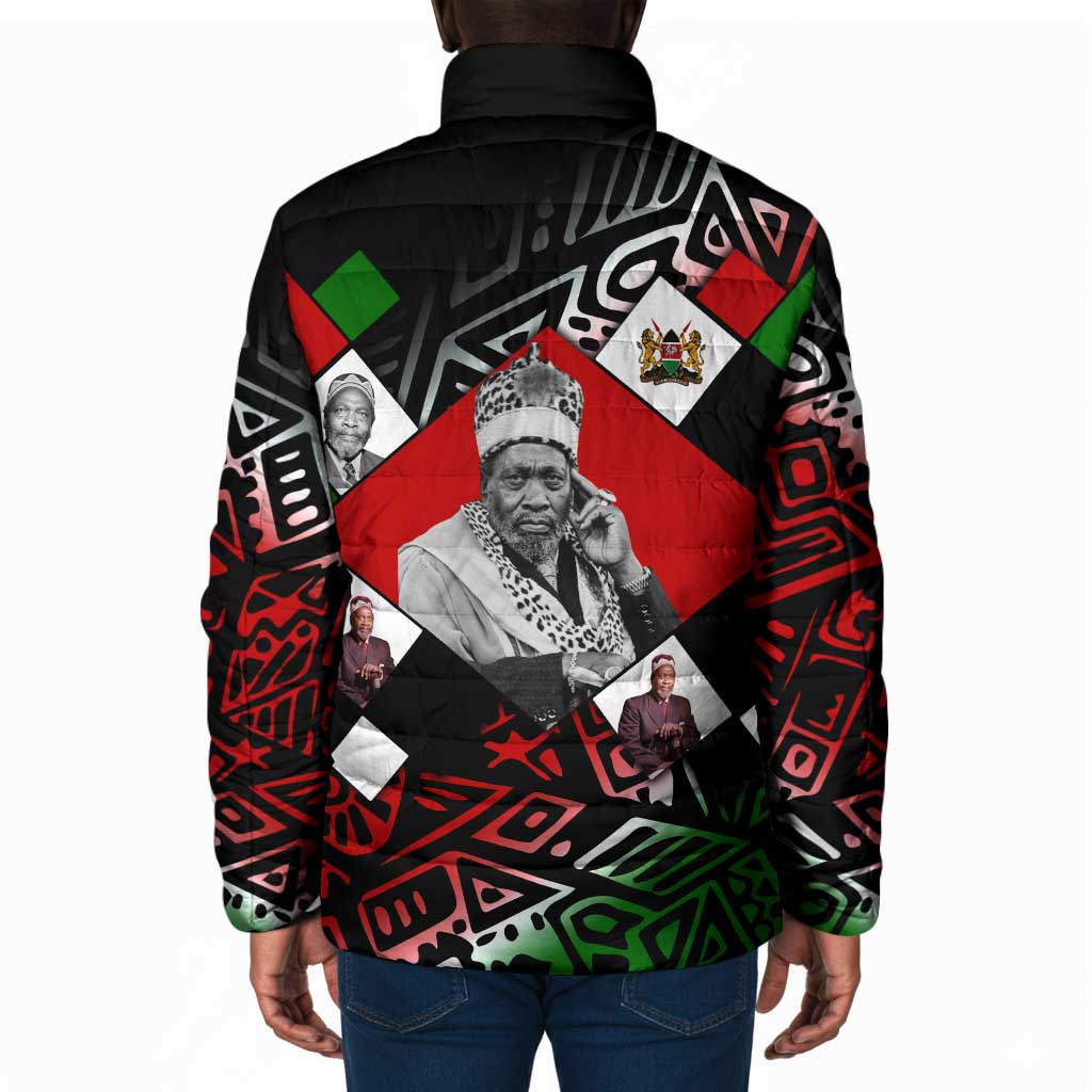 Jomo Kenyatta Padded Jacket with Roots Resistance Renaissance and Kenyan Patchwork Pattern Tribute - African Pride