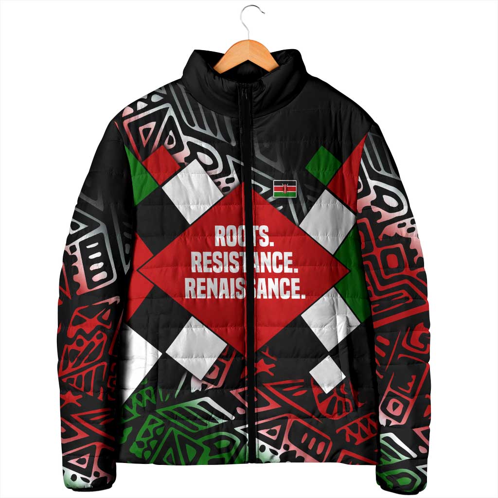 Jomo Kenyatta Padded Jacket with Roots Resistance Renaissance and Kenyan Patchwork Pattern Tribute - African Pride