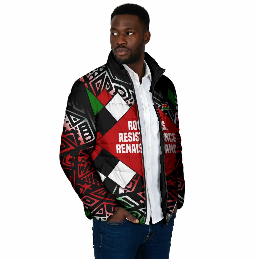 Jomo Kenyatta Padded Jacket with Roots Resistance Renaissance and Kenyan Patchwork Pattern Tribute - African Pride