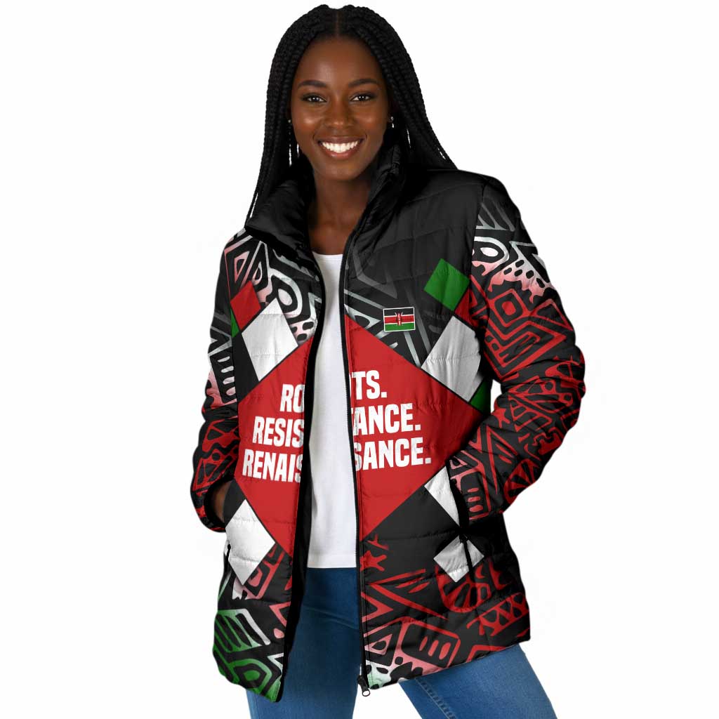 Jomo Kenyatta Padded Jacket with Roots Resistance Renaissance and Kenyan Patchwork Pattern Tribute - African Pride