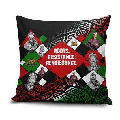 Jomo Kenyatta Pillow Cover with Roots Resistance Renaissance and Kenyan Patchwork Pattern Tribute - African Pride