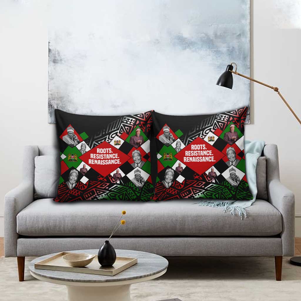 Jomo Kenyatta Pillow Cover with Roots Resistance Renaissance and Kenyan Patchwork Pattern Tribute - African Pride