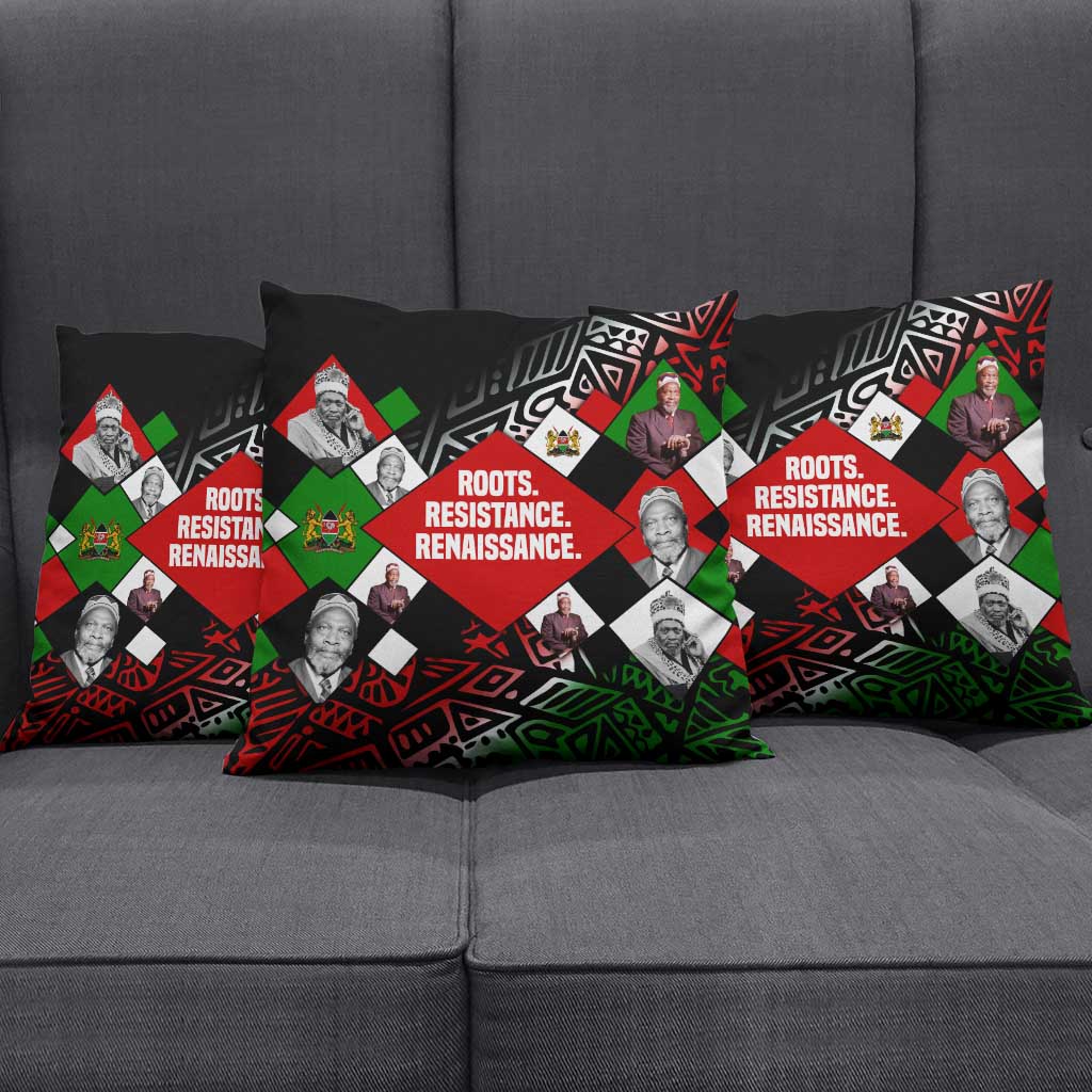 Jomo Kenyatta Pillow Cover with Roots Resistance Renaissance and Kenyan Patchwork Pattern Tribute - African Pride