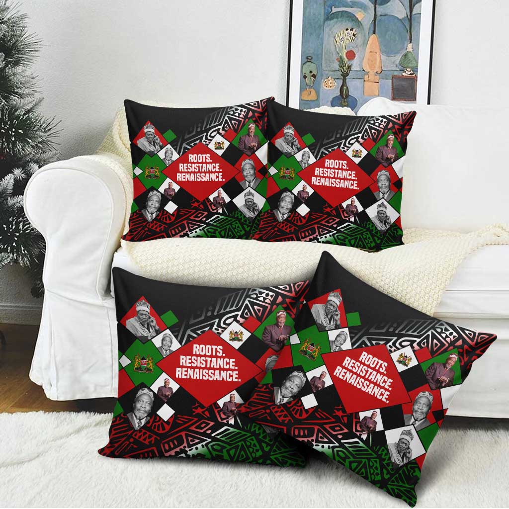 Jomo Kenyatta Pillow Cover with Roots Resistance Renaissance and Kenyan Patchwork Pattern Tribute - African Pride