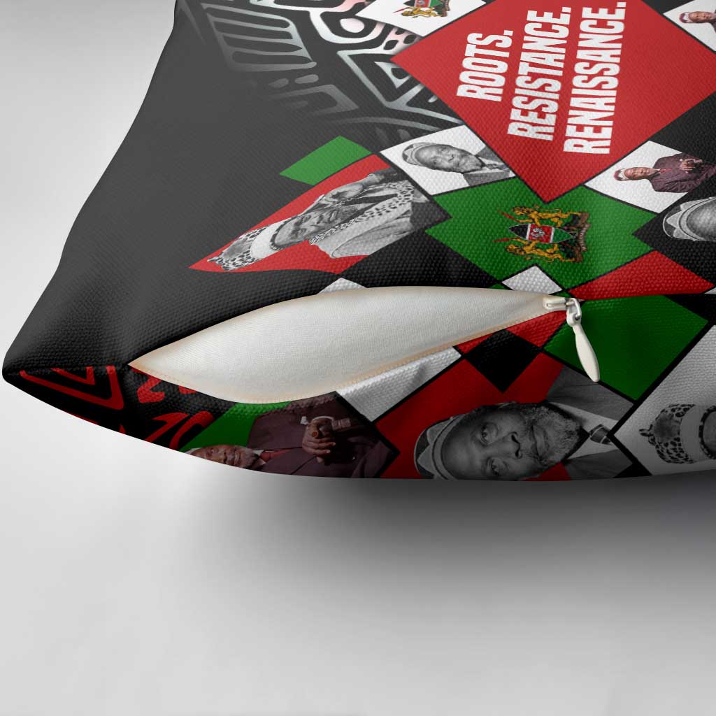 Jomo Kenyatta Pillow Cover with Roots Resistance Renaissance and Kenyan Patchwork Pattern Tribute - African Pride