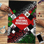 Jomo Kenyatta Puzzle with Roots Resistance Renaissance and Kenyan Patchwork Pattern Tribute - African Pride