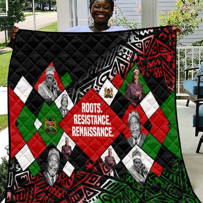 Jomo Kenyatta Quilt with Roots Resistance Renaissance and Kenyan Patchwork Pattern Tribute - African Pride