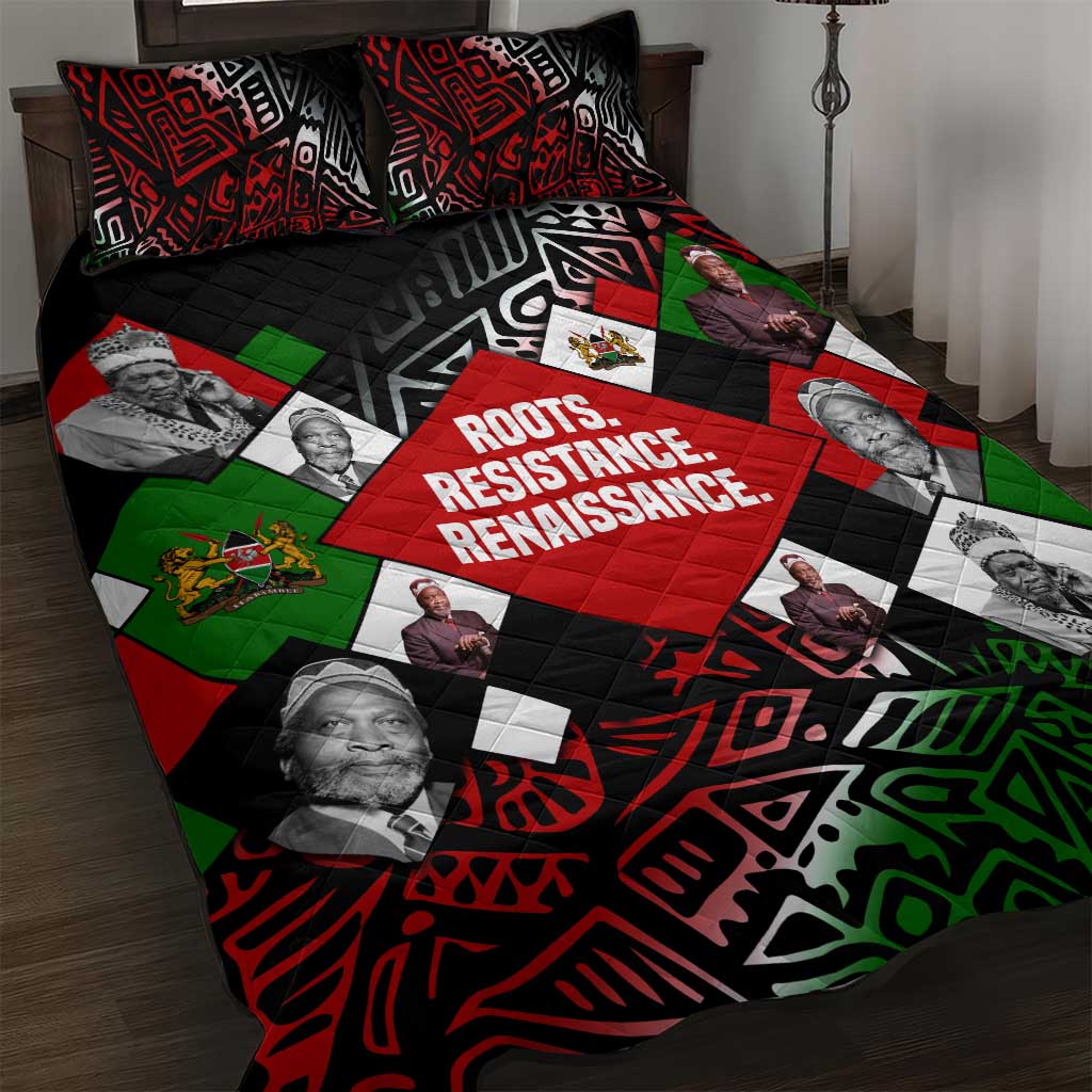 Jomo Kenyatta Quilt Bed Set with Roots Resistance Renaissance and Kenyan Patchwork Pattern Tribute - African Pride