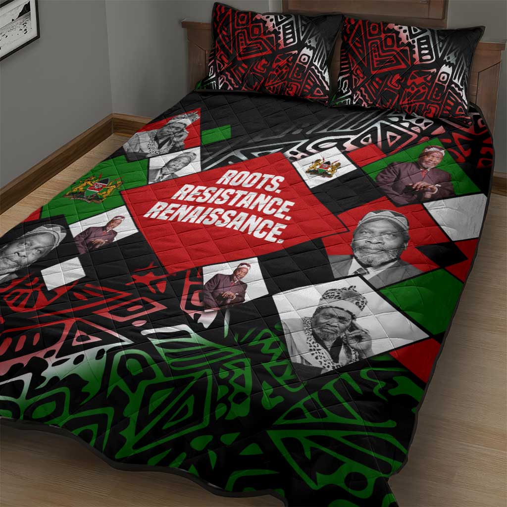 Jomo Kenyatta Quilt Bed Set with Roots Resistance Renaissance and Kenyan Patchwork Pattern Tribute - African Pride