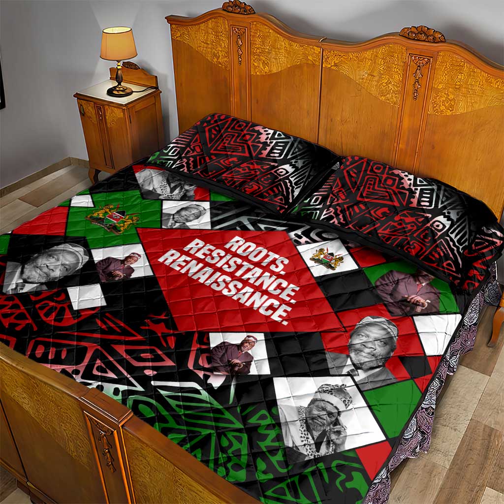 Jomo Kenyatta Quilt Bed Set with Roots Resistance Renaissance and Kenyan Patchwork Pattern Tribute - African Pride