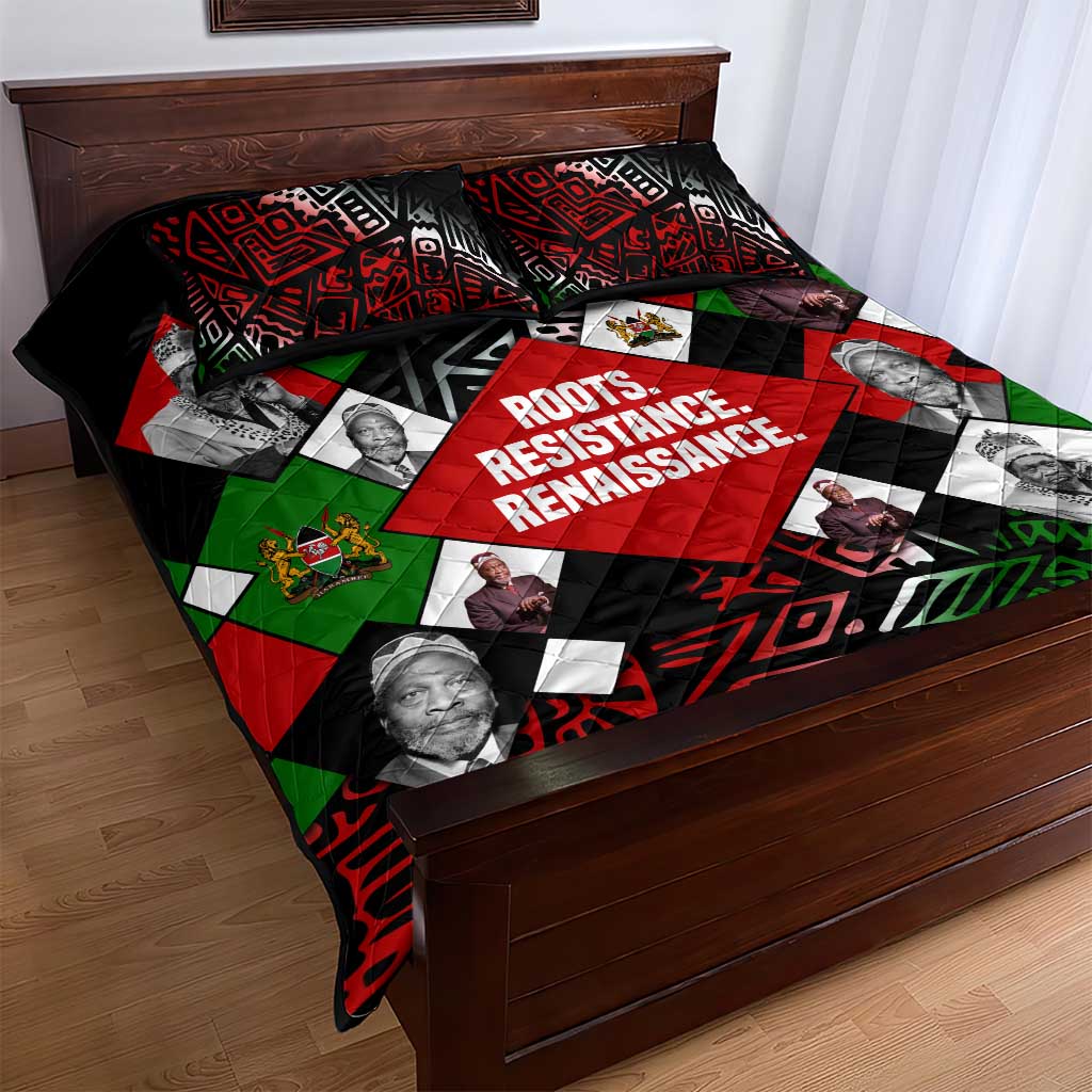 Jomo Kenyatta Quilt Bed Set with Roots Resistance Renaissance and Kenyan Patchwork Pattern Tribute - African Pride