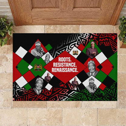 Jomo Kenyatta Rubber Doormat with Roots Resistance Renaissance and Kenyan Patchwork Pattern Tribute - African Pride