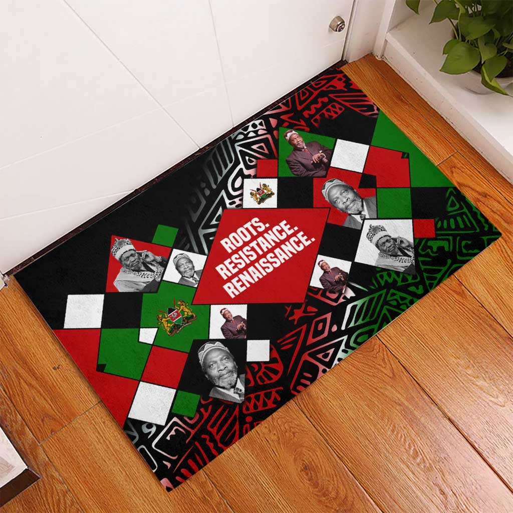 Jomo Kenyatta Rubber Doormat with Roots Resistance Renaissance and Kenyan Patchwork Pattern Tribute - African Pride