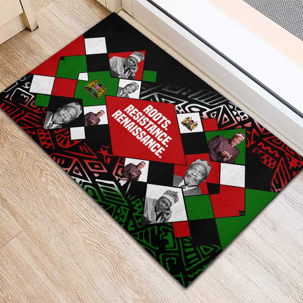 Jomo Kenyatta Rubber Doormat with Roots Resistance Renaissance and Kenyan Patchwork Pattern Tribute - African Pride