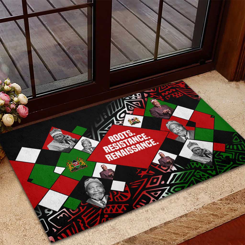 Jomo Kenyatta Rubber Doormat with Roots Resistance Renaissance and Kenyan Patchwork Pattern Tribute - African Pride