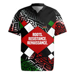 Jomo Kenyatta Rugby Jersey with Roots Resistance Renaissance and Kenyan Patchwork Pattern Tribute - African Pride