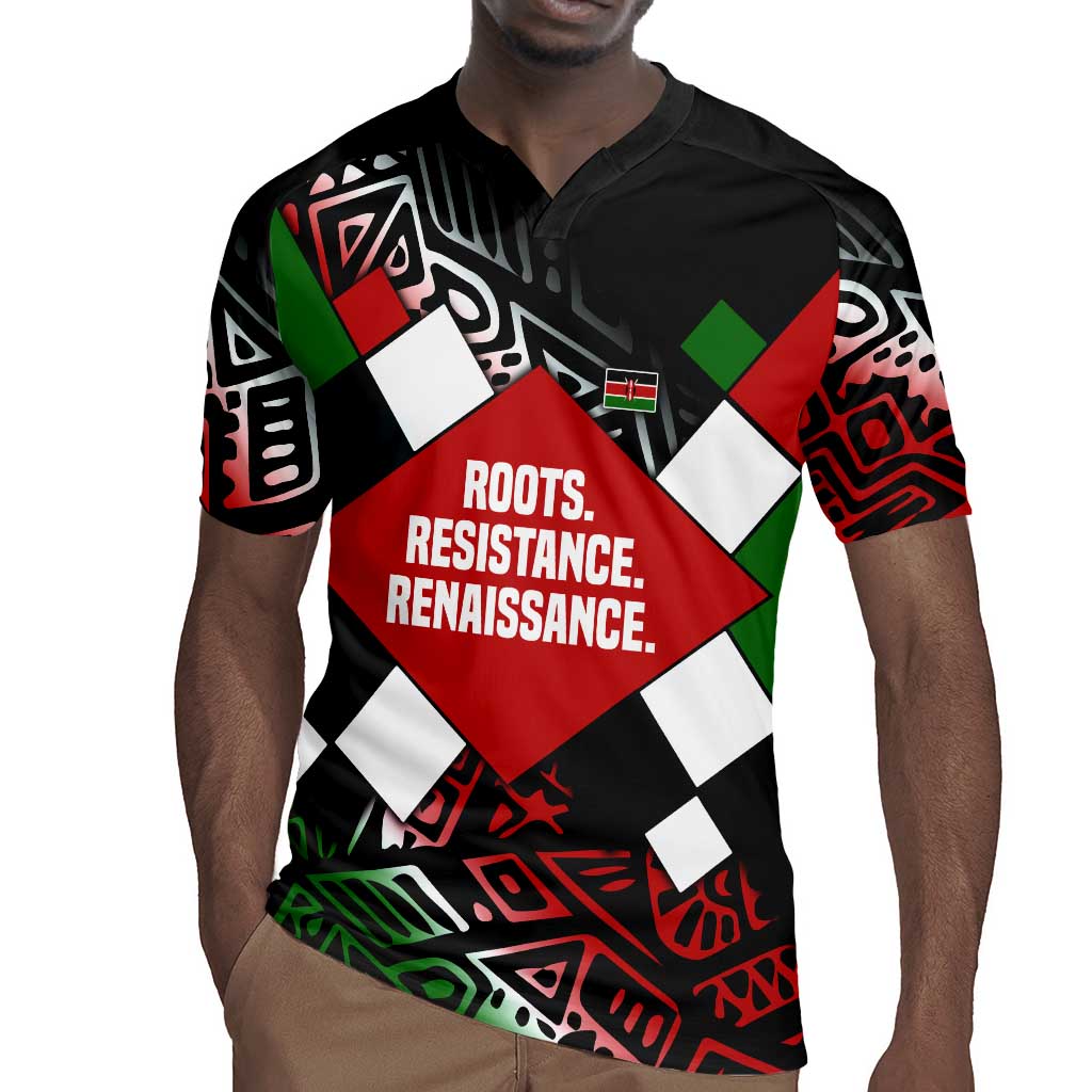 Jomo Kenyatta Rugby Jersey with Roots Resistance Renaissance and Kenyan Patchwork Pattern Tribute - African Pride