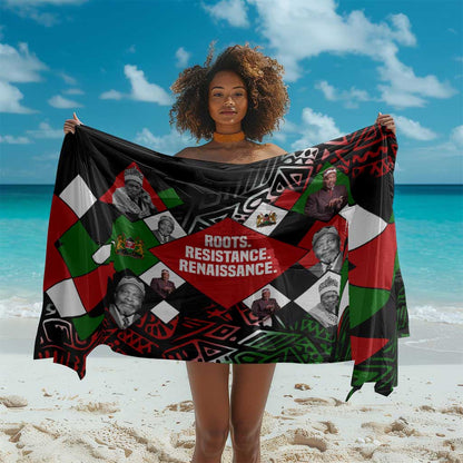 Jomo Kenyatta Sarong with Roots Resistance Renaissance and Kenyan Patchwork Pattern Tribute - African Pride