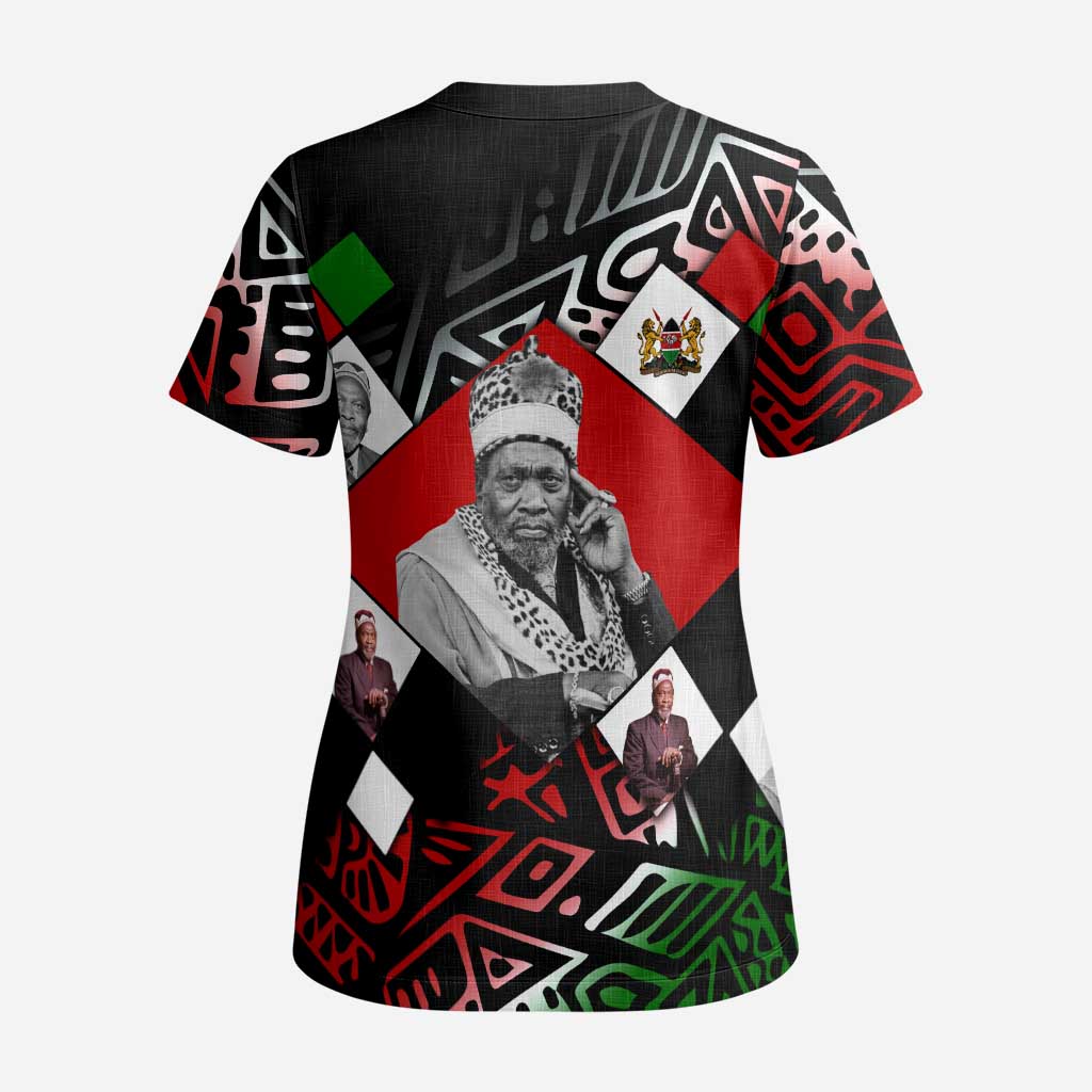 Jomo Kenyatta Scrub Top with Roots Resistance Renaissance and Kenyan Patchwork Pattern Tribute - African Pride