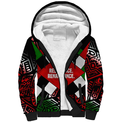 Jomo Kenyatta Sherpa Hoodie with Roots Resistance Renaissance and Kenyan Patchwork Pattern Tribute - African Pride