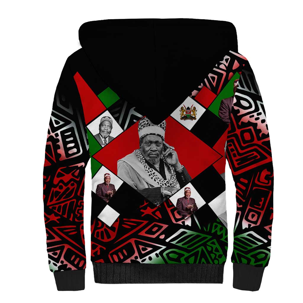 Jomo Kenyatta Sherpa Hoodie with Roots Resistance Renaissance and Kenyan Patchwork Pattern Tribute - African Pride