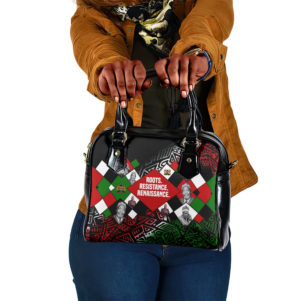 Jomo Kenyatta Shoulder Handbag with Roots Resistance Renaissance and Kenyan Patchwork Pattern Tribute - African Pride