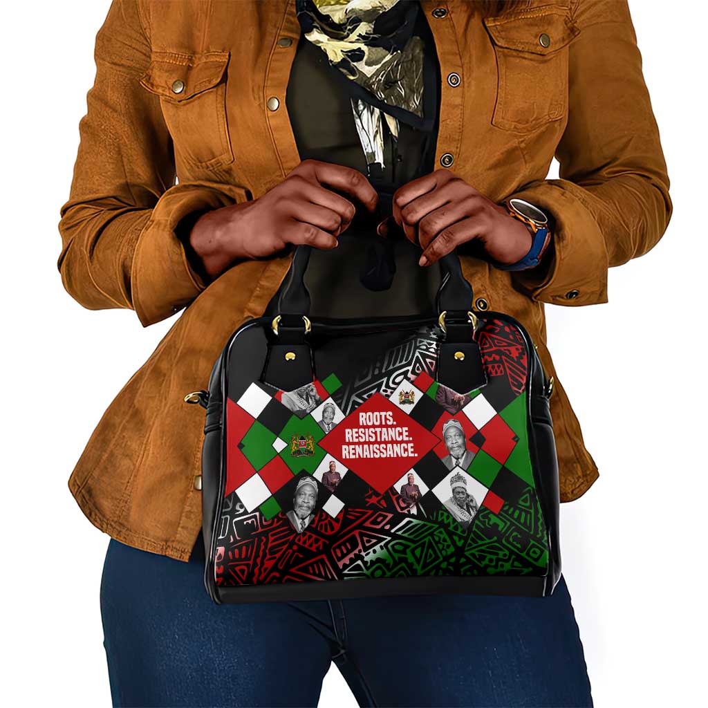 Jomo Kenyatta Shoulder Handbag with Roots Resistance Renaissance and Kenyan Patchwork Pattern Tribute - African Pride