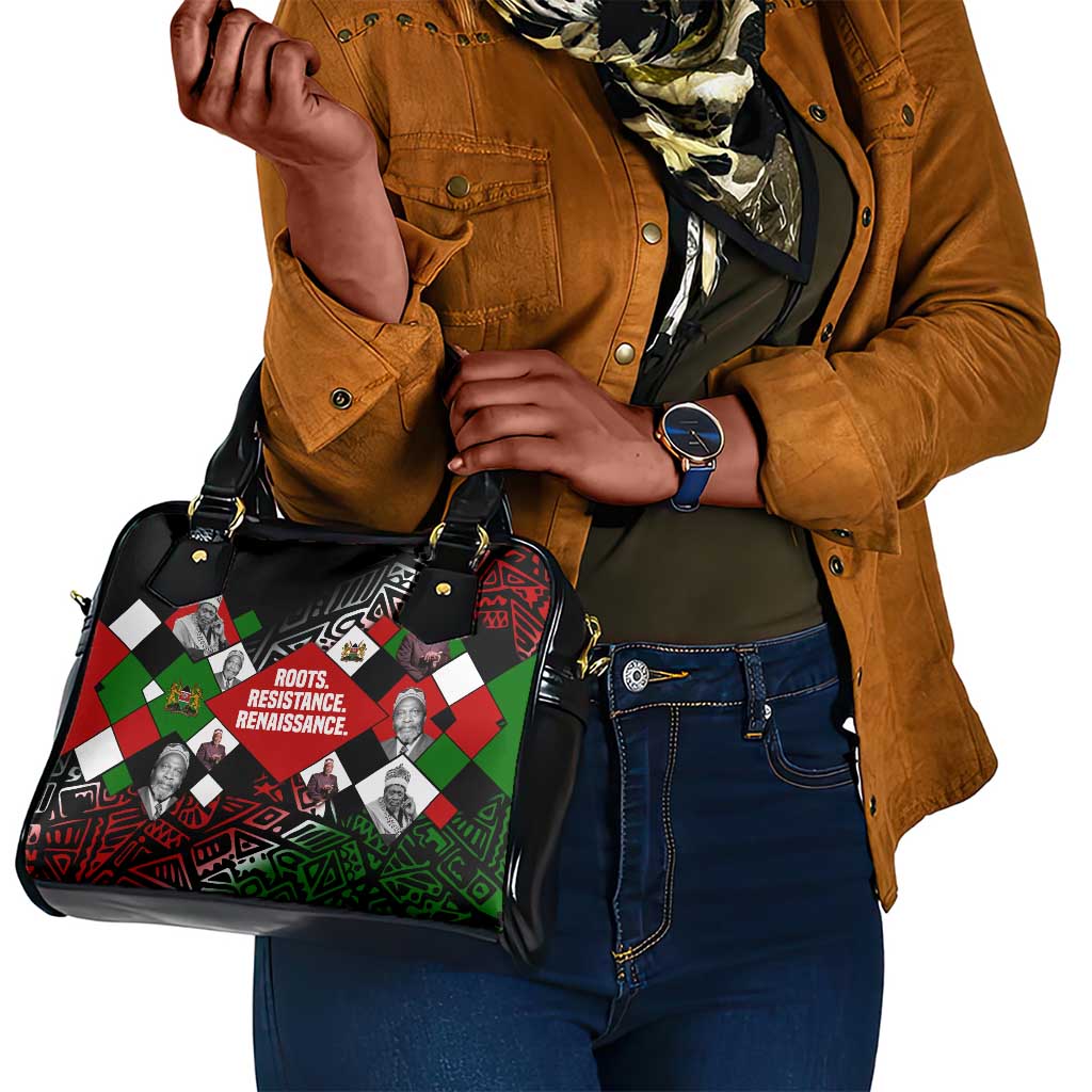 Jomo Kenyatta Shoulder Handbag with Roots Resistance Renaissance and Kenyan Patchwork Pattern Tribute - African Pride
