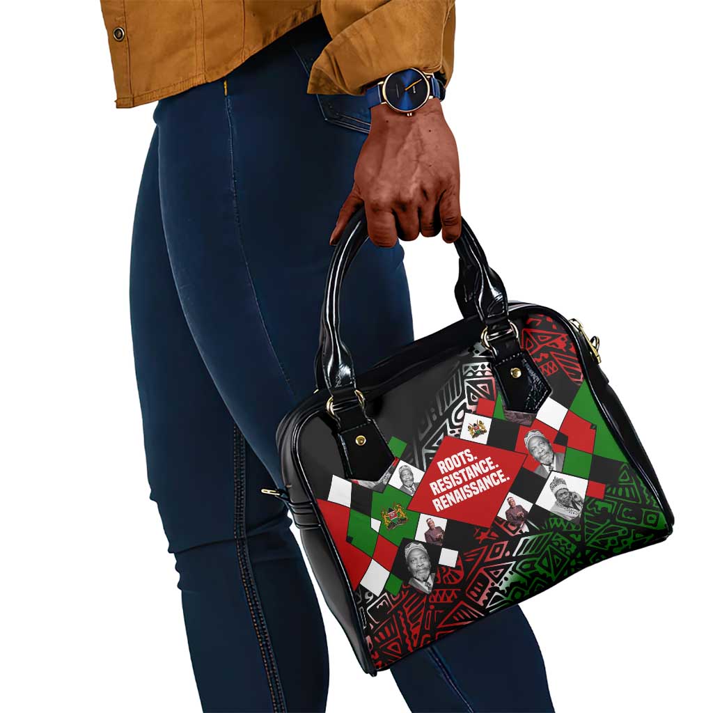 Jomo Kenyatta Shoulder Handbag with Roots Resistance Renaissance and Kenyan Patchwork Pattern Tribute - African Pride