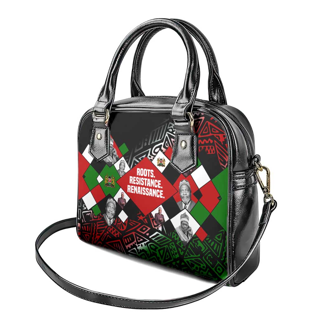 Jomo Kenyatta Shoulder Handbag with Roots Resistance Renaissance and Kenyan Patchwork Pattern Tribute - African Pride