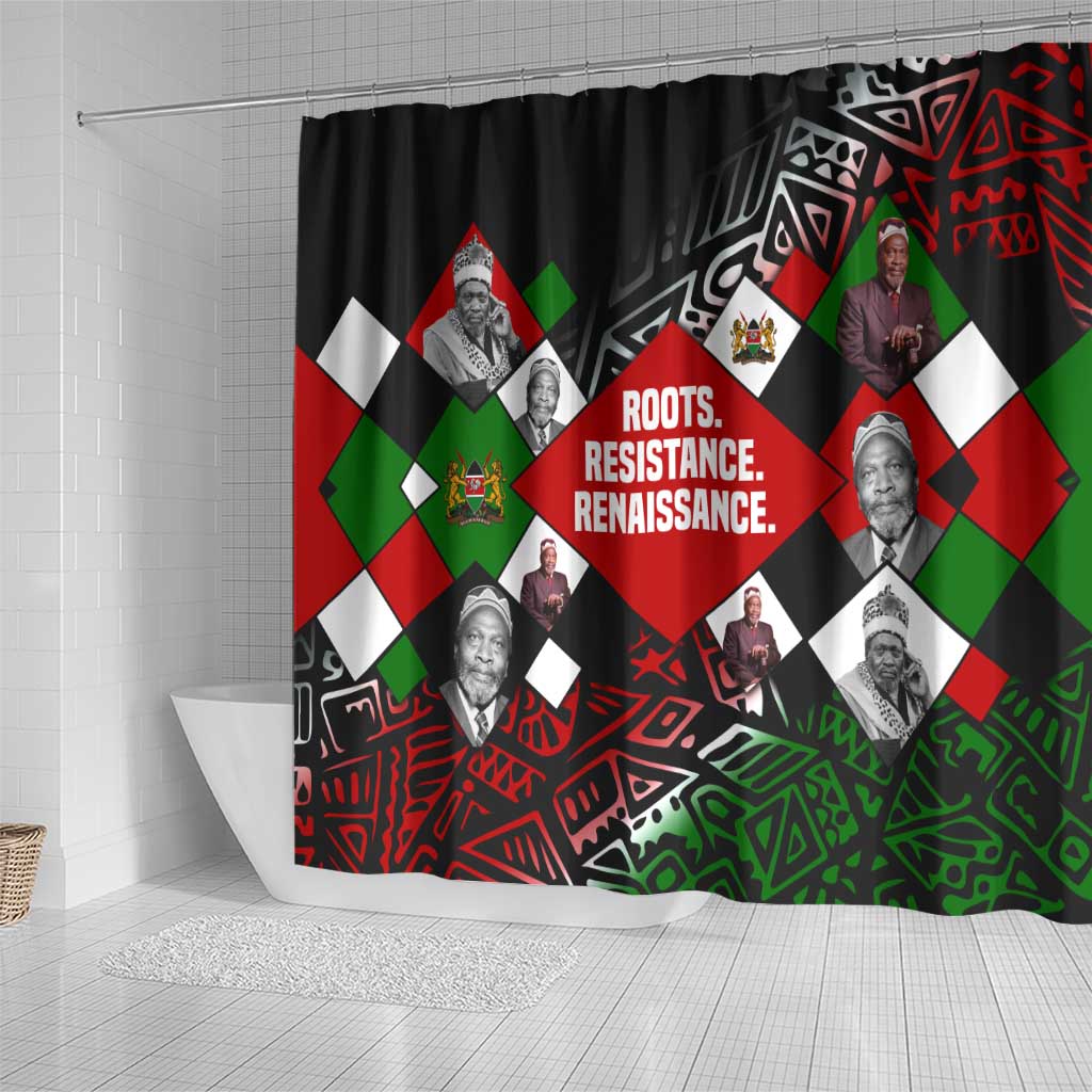 Jomo Kenyatta Shower Curtain with Roots Resistance Renaissance and Kenyan Patchwork Pattern Tribute - African Pride