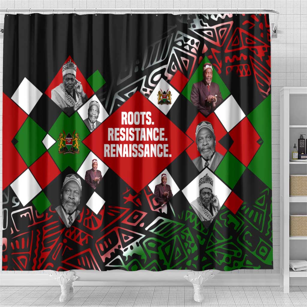 Jomo Kenyatta Shower Curtain with Roots Resistance Renaissance and Kenyan Patchwork Pattern Tribute - African Pride