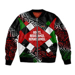 Jomo Kenyatta Sleeve Zip Bomber Jacket with Roots Resistance Renaissance and Kenyan Patchwork Pattern Tribute - African Pride