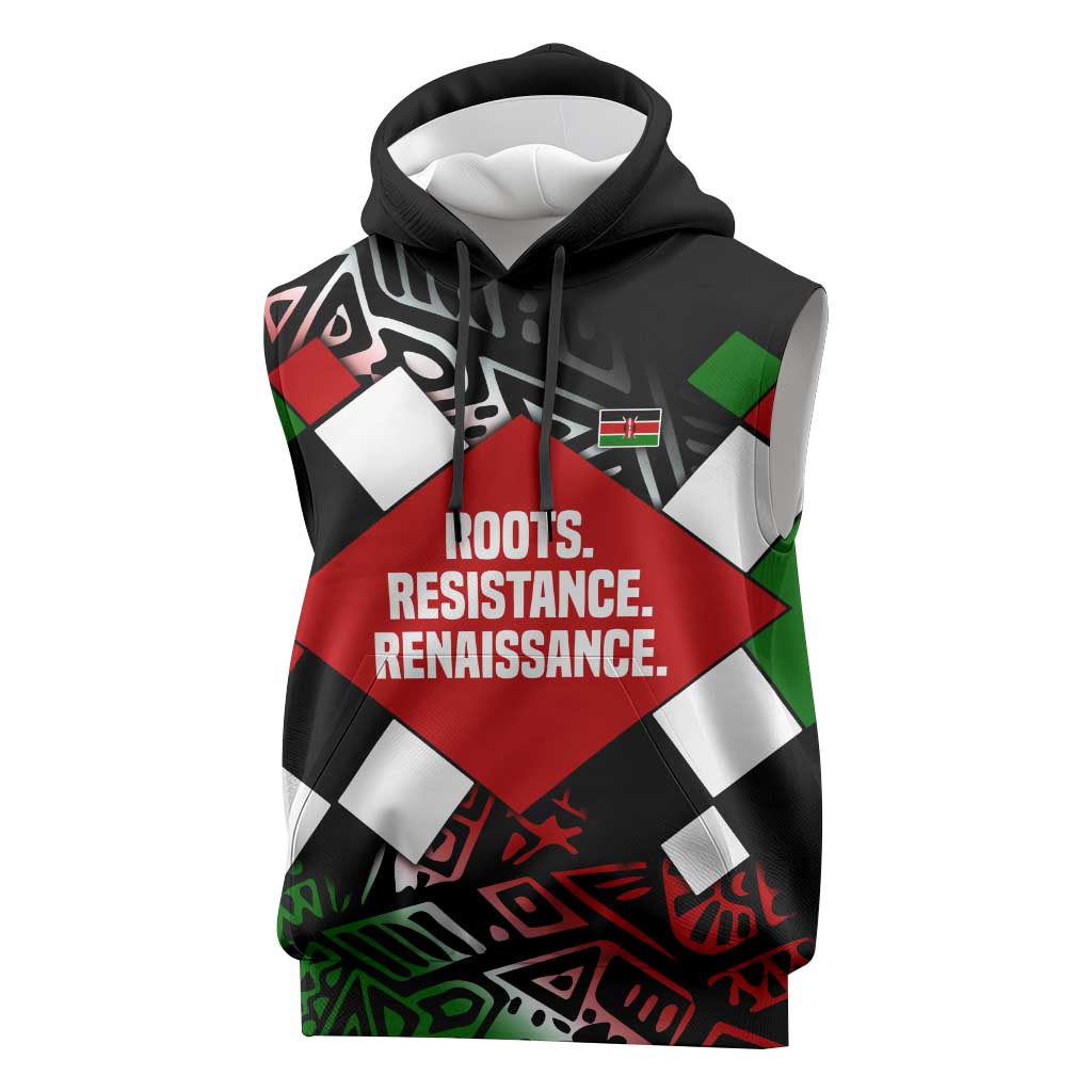 Jomo Kenyatta Sleeveless Hoodie with Roots Resistance Renaissance and Kenyan Patchwork Pattern Tribute - African Pride