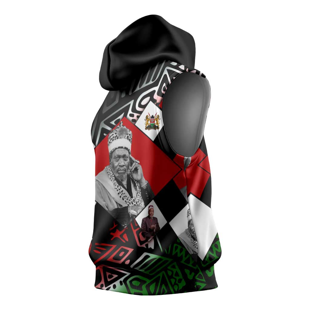 Jomo Kenyatta Sleeveless Hoodie with Roots Resistance Renaissance and Kenyan Patchwork Pattern Tribute - African Pride