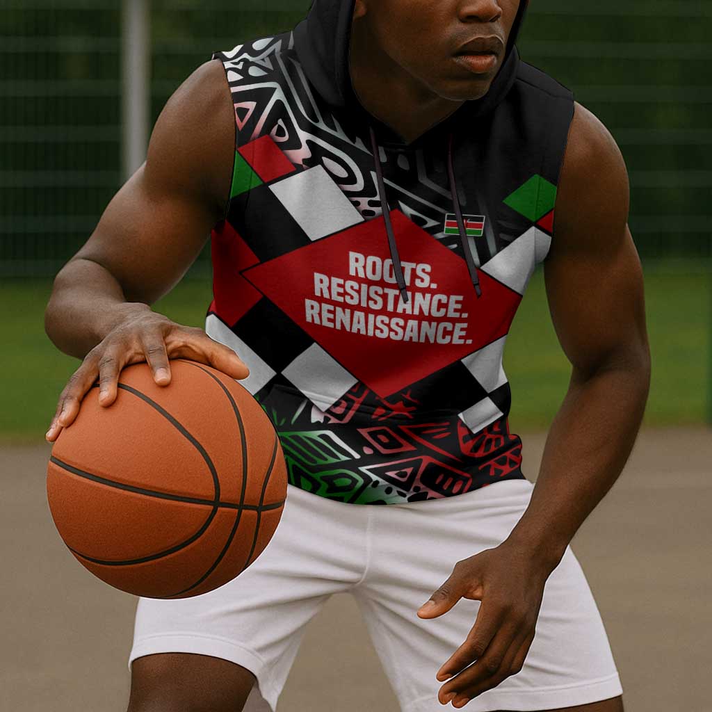 Jomo Kenyatta Sleeveless Hoodie with Roots Resistance Renaissance and Kenyan Patchwork Pattern Tribute - African Pride