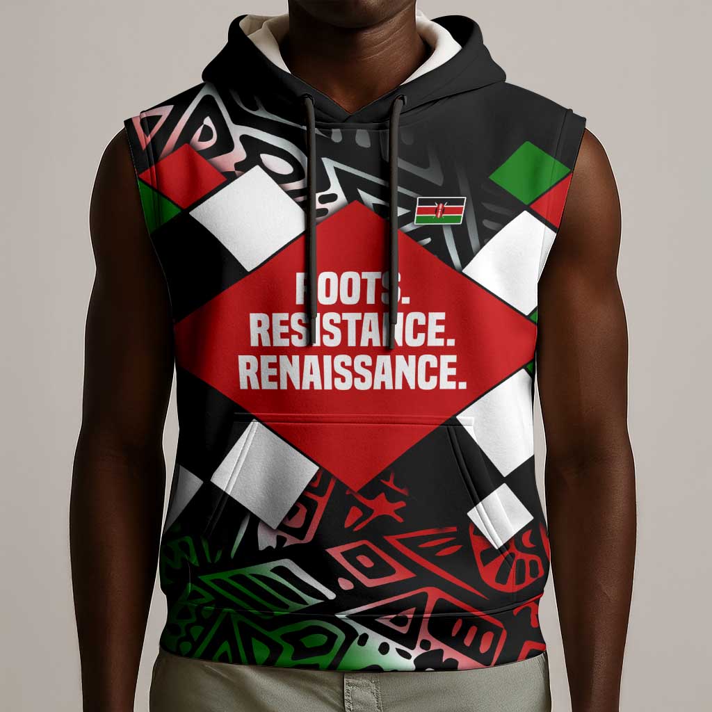 Jomo Kenyatta Sleeveless Hoodie with Roots Resistance Renaissance and Kenyan Patchwork Pattern Tribute - African Pride