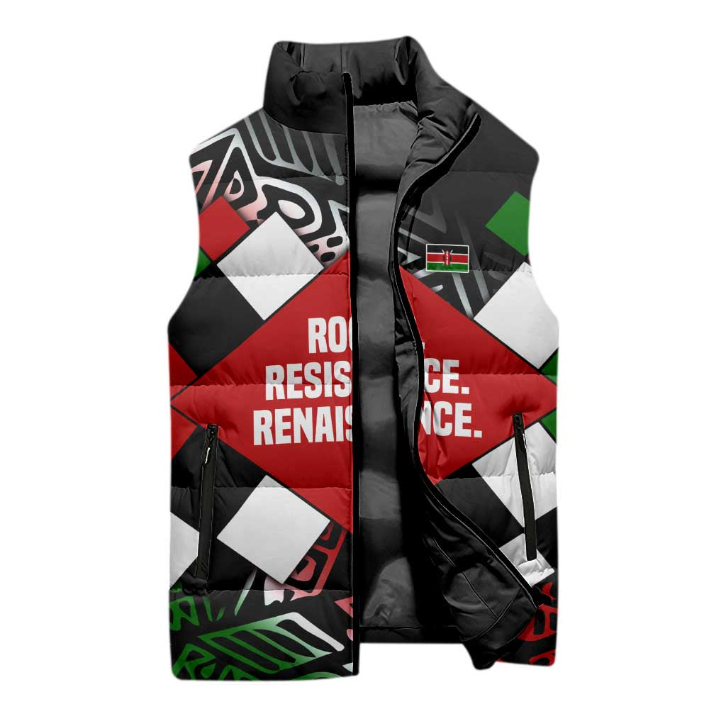 Jomo Kenyatta Sleeveless Puffer Jacket with Roots Resistance Renaissance and Kenyan Patchwork Pattern Tribute - African Pride