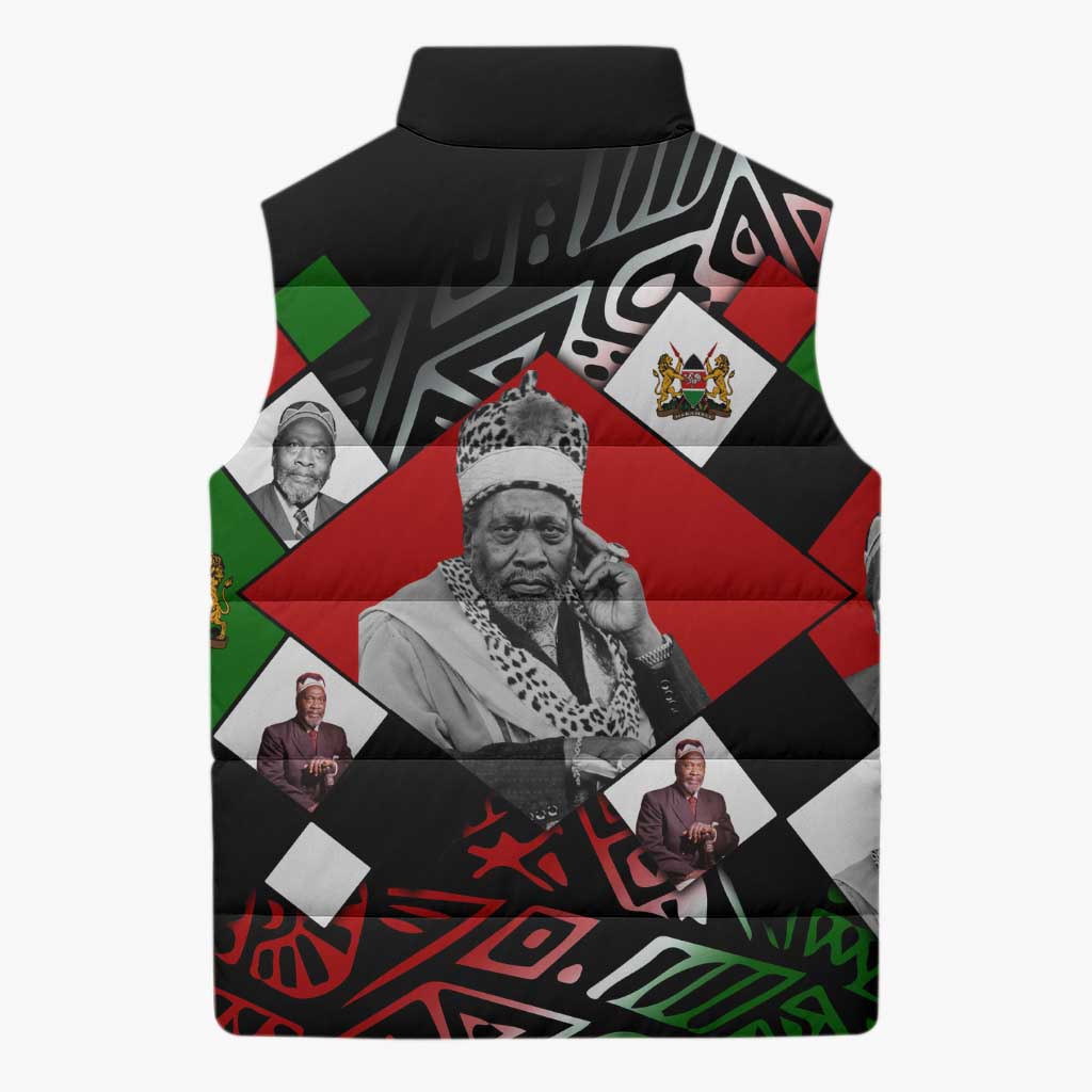 Jomo Kenyatta Sleeveless Puffer Jacket with Roots Resistance Renaissance and Kenyan Patchwork Pattern Tribute - African Pride
