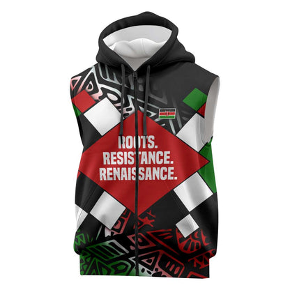 Jomo Kenyatta Sleeveless Zip Hoodie with Roots Resistance Renaissance and Kenyan Patchwork Pattern Tribute - African Pride