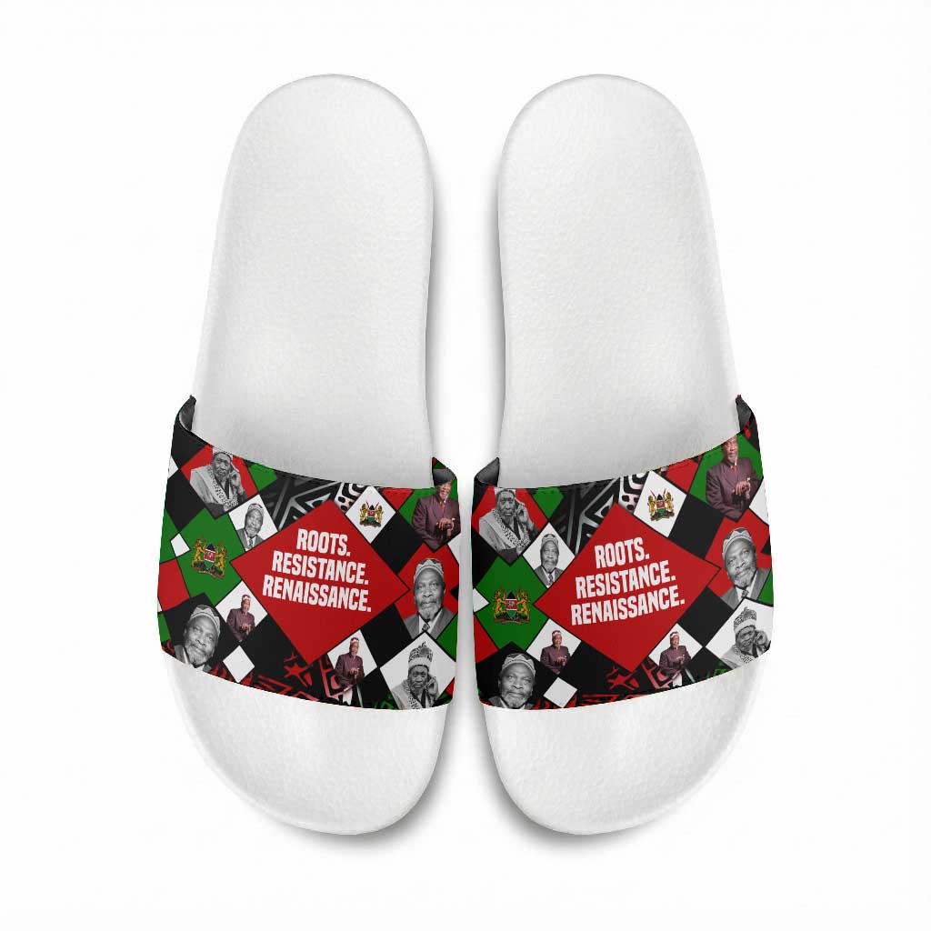 Jomo Kenyatta Slide Sandals with Roots Resistance Renaissance and Kenyan Patchwork Pattern Tribute - African Pride