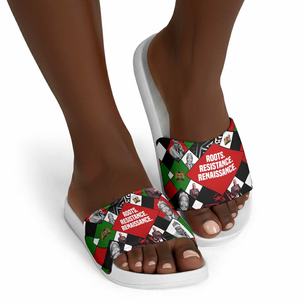 Jomo Kenyatta Slide Sandals with Roots Resistance Renaissance and Kenyan Patchwork Pattern Tribute - African Pride