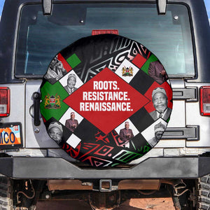 Jomo Kenyatta Spare Tire Cover with Roots Resistance Renaissance and Kenyan Patchwork Pattern Tribute - African Pride
