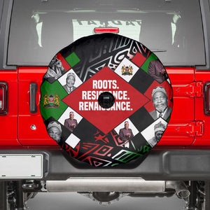 Jomo Kenyatta Spare Tire Cover with Roots Resistance Renaissance and Kenyan Patchwork Pattern Tribute - African Pride