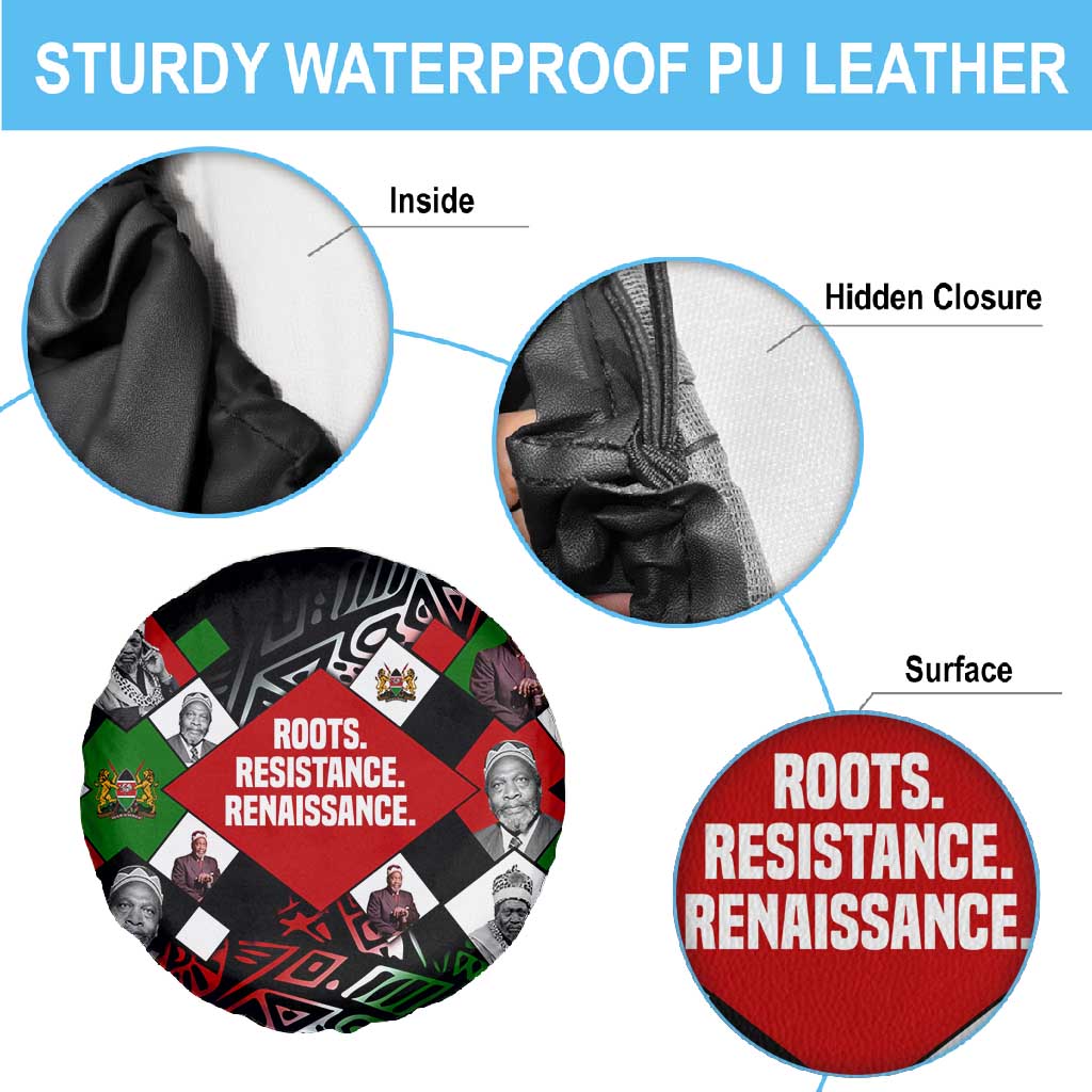 Jomo Kenyatta Spare Tire Cover with Roots Resistance Renaissance and Kenyan Patchwork Pattern Tribute - African Pride