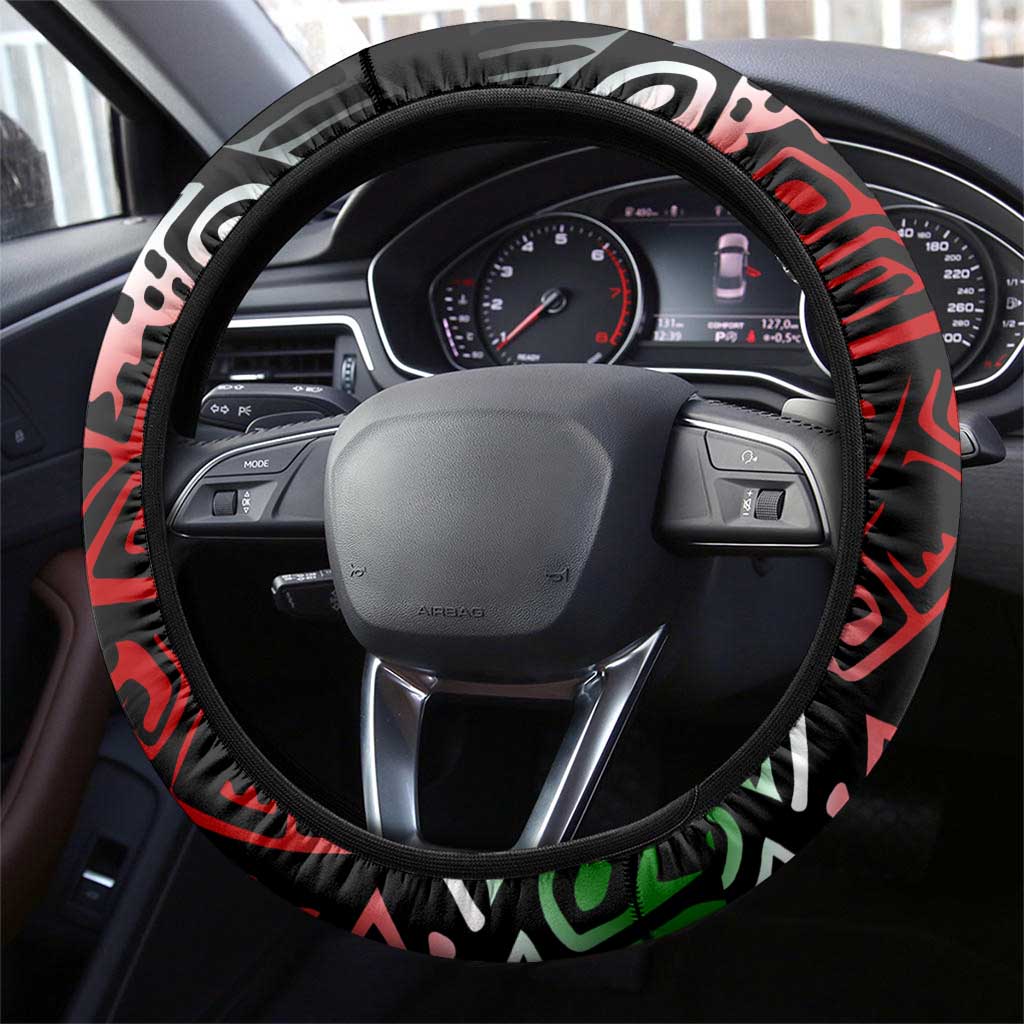 Jomo Kenyatta Steering Wheel Cover with Roots Resistance Renaissance and Kenyan Patchwork Pattern Tribute - African Pride