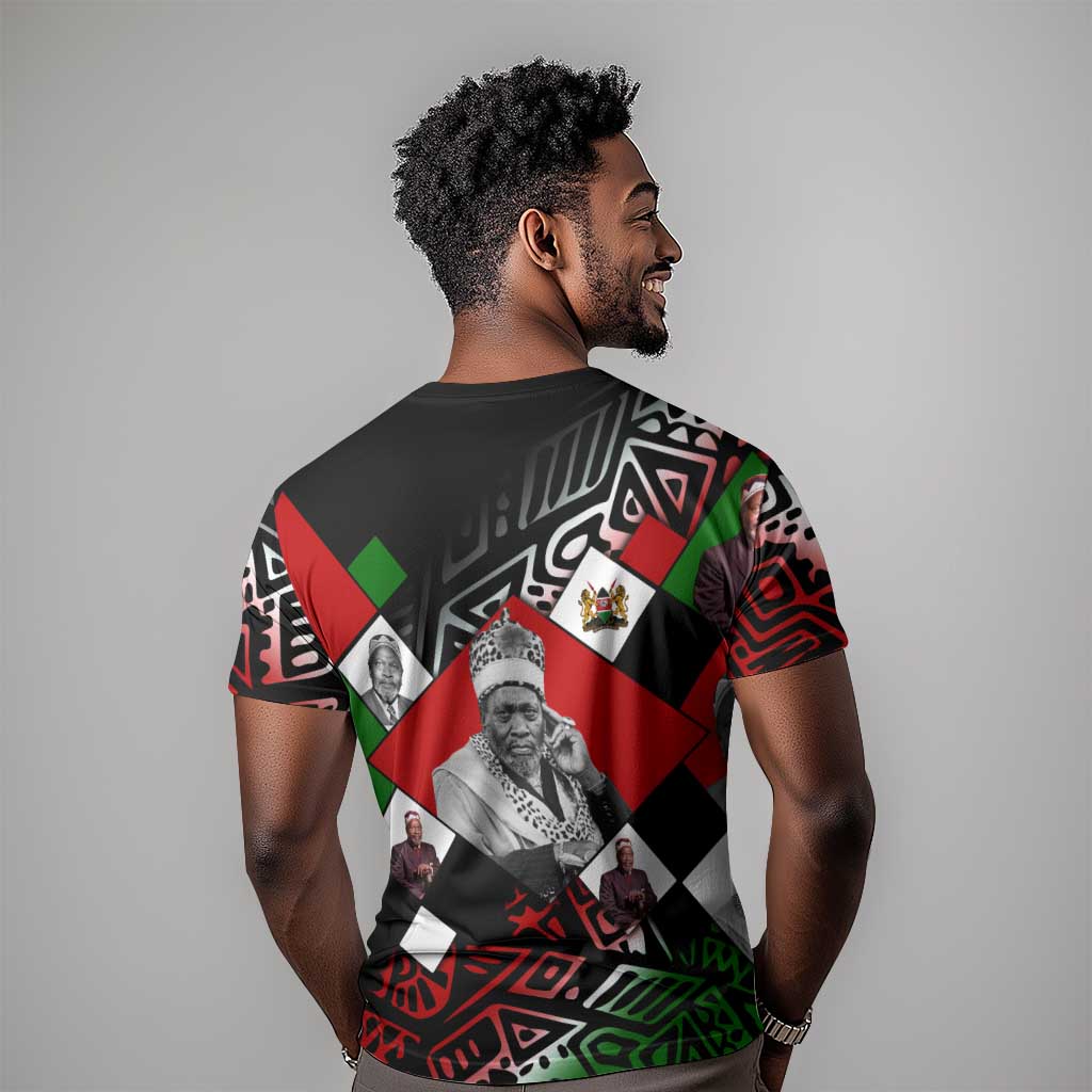Jomo Kenyatta T shirt with Roots Resistance Renaissance and Kenyan Patchwork Pattern Tribute - African Pride