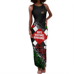 Jomo Kenyatta Tank Maxi Dress with Roots Resistance Renaissance and Kenyan Patchwork Pattern Tribute - African Pride
