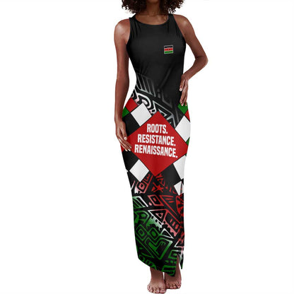 Jomo Kenyatta Tank Maxi Dress with Roots Resistance Renaissance and Kenyan Patchwork Pattern Tribute - African Pride